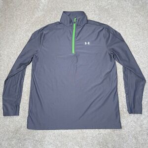 Under Armour Quarter Zip Mens XL Gray Lime Green Performance Pullover Loose Fit